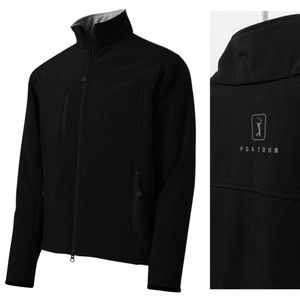 PGA TOUR Golf Soft-Shell Water Resistant Full Zip Jacket Black Size Medium